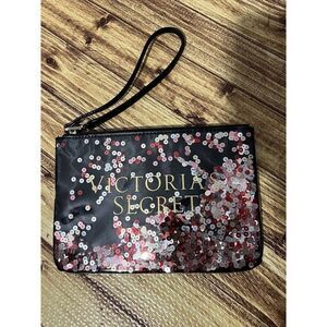 Victoria's Secret Wristlet Clutch Black Sequin Filled Bag 9"X6”